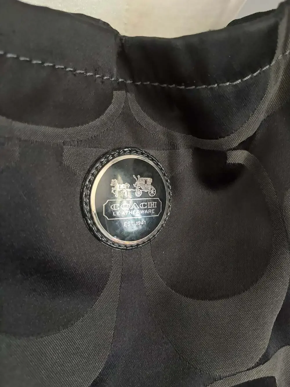Coach Alex Signature Sateen Black Patent Leather Tote Shoulder Bag